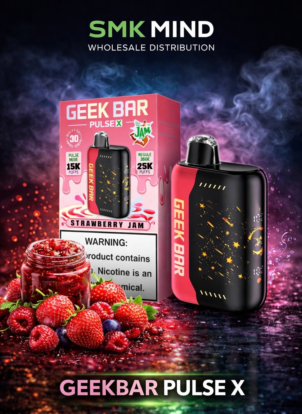 GEEKBAR PULSE X 25000 Puffs Disposable Vape Strawberry Jam 5CT/Box