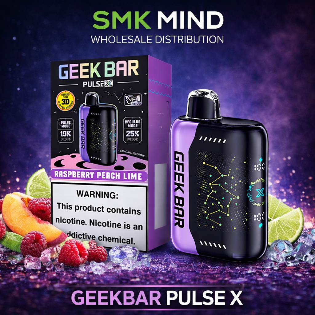 GEEKBAR PULSE X 25000 Puffs Disposable Vape Raspberry Peach Lime 5CT/Box
