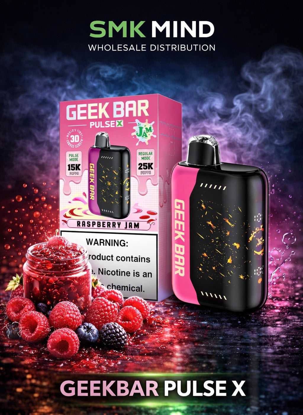 GEEKBAR PULSE X 25000 Puffs Disposable Vape Raspberry Jam 5CT/Box