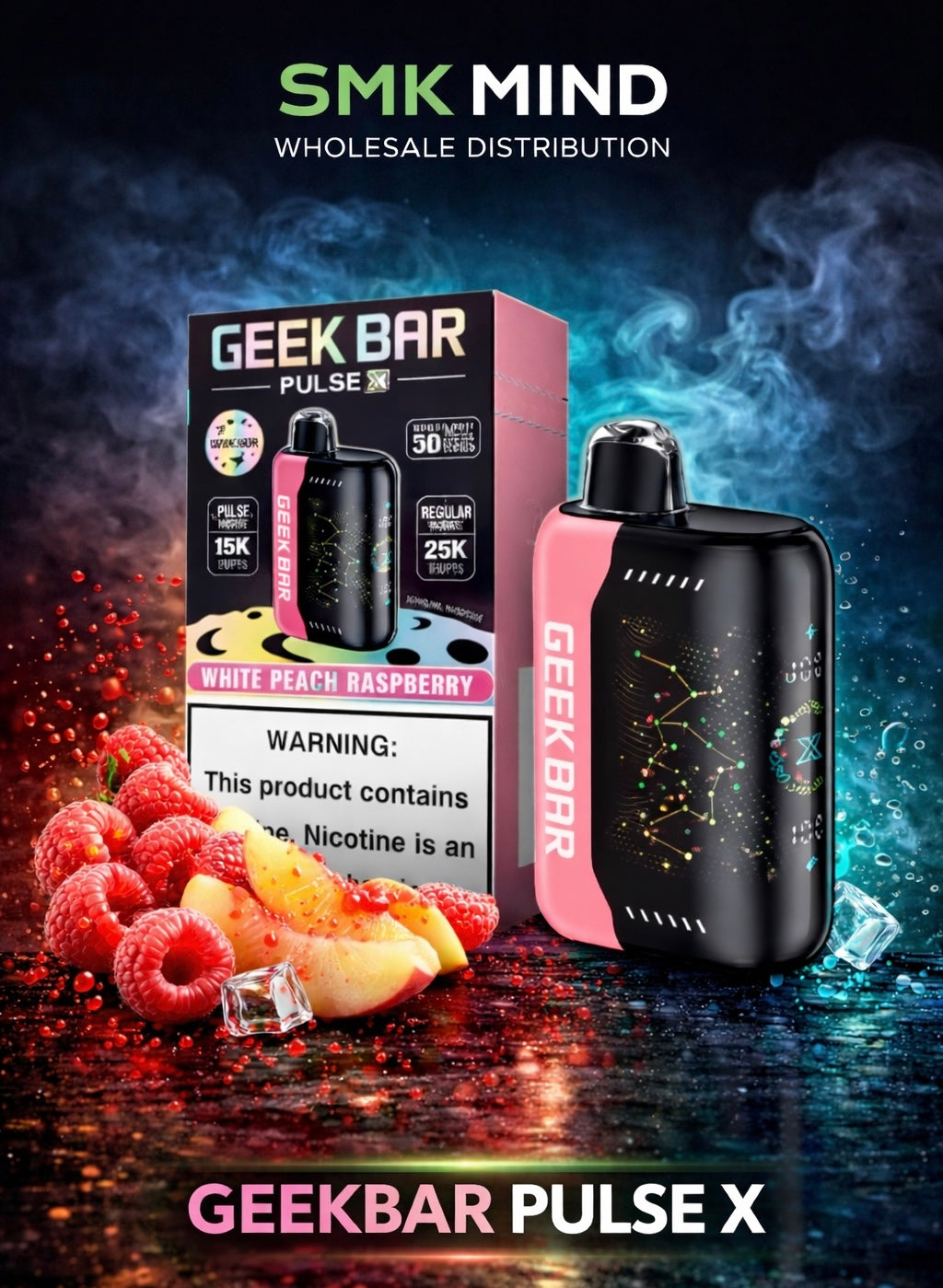 GEEKBAR PULSE X 25000 Puffs Disposable Vape White Peach Raspberry 5CT/Box