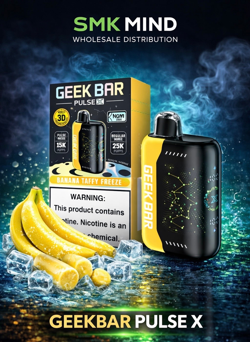 GEEKBAR PULSE X 25000 Puffs Disposable Vape Banana Taffy Freeze 5CT/Box